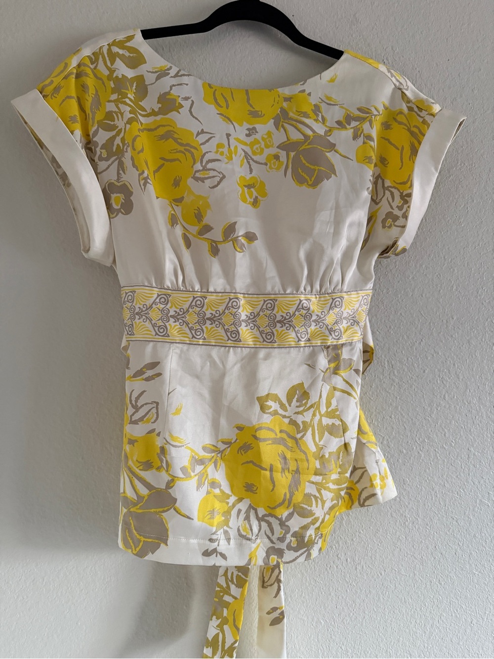 Vintage twentyone Floral Satin Tie Waist Blouse Short Sleeve Y2K babydoll